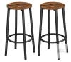 NEW Hoobro BF03BY01 Bar Stools, Set of 2, Rustic Brown Seat, Black Metal Legs, 25.2" Height