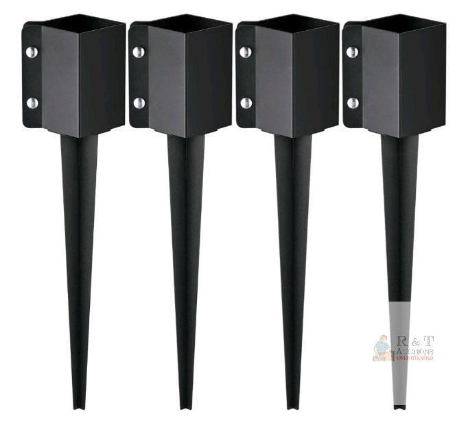 NEW VEVOR 4-Pack Fence Post Anchors FX-3.5-24-4, 24 in Steel Ground Spikes, Fits 3.5 in Posts, Black