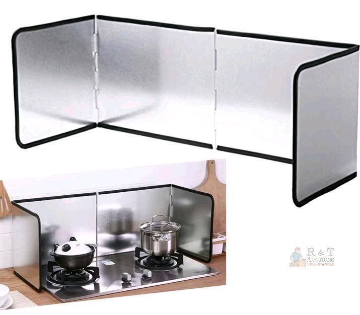 NEW 3-Sided Stainless Steel Stove Splatter Guard with Non-Stick Coating, Foldable Design