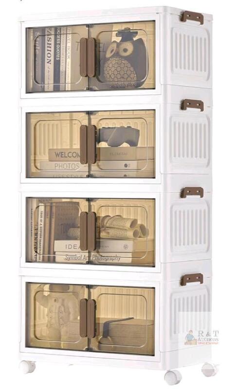 NEW Songmics RLB445WZ01 Modular Stackable Plastic Storage Cabinet with Magnetic Doors and Lockable Wheels