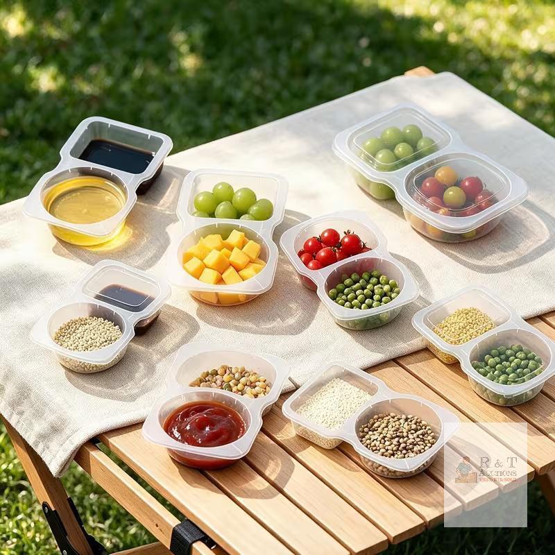 New 40pcs Set -4.45/Reusable Double-Compartment Snack Boxes, Refrigerated Takeout Sauce Containers, Portable Snack Boxes, Salad - Ketchup Containers, Reusable, Picnic Essentials, Modern Kitchenware, Durable Plastic, Snack Pouches/Boxes with Lids
