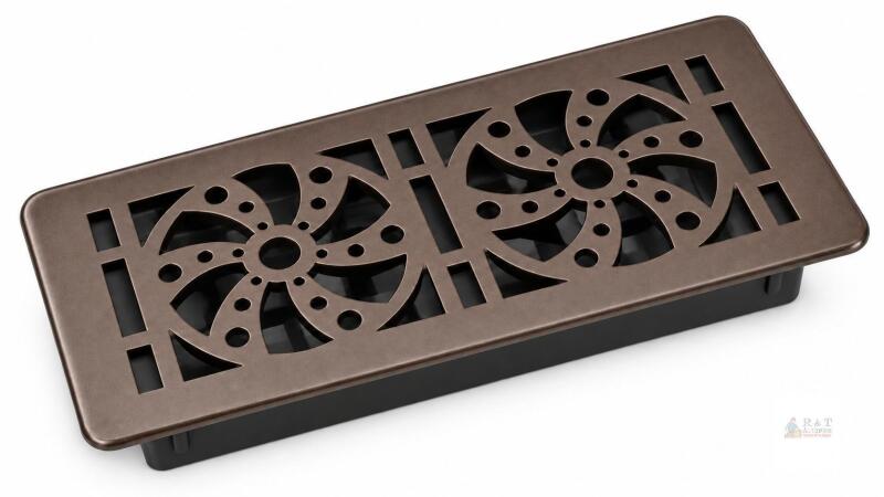 New NEW 4&Prime; &times; 10&Prime; Decorative Brown Metal Floor Register &ndash; Floral Pinwheel Design