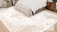 NEW Boho Medallion Washable Area Rug, 8'x10', Beige, Low Pile, Non-Slip Backing