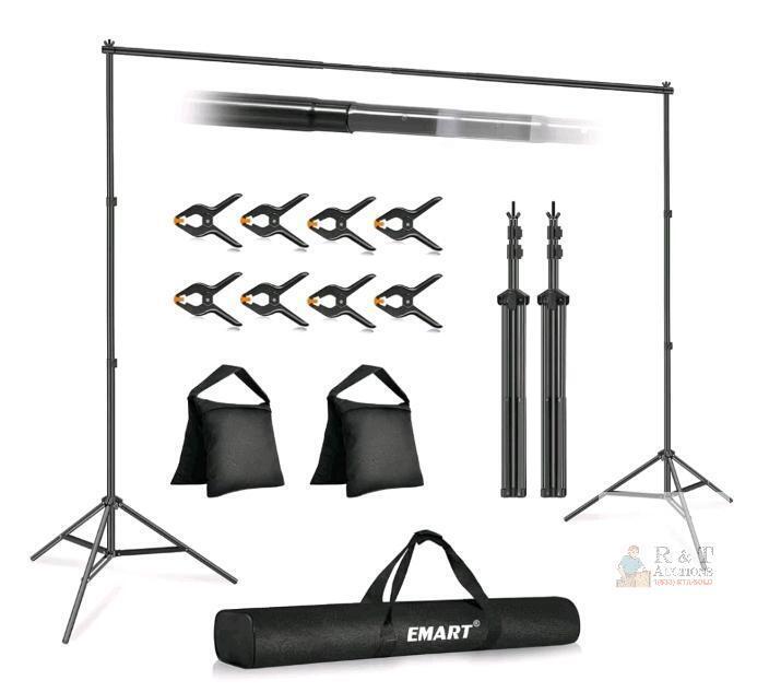 NEW EMART Photography Backdrop Stand Kit, Adjustable 10x7 ft, Aluminum, 2 Stands, 6 Clamps, Bag