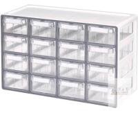 NEW Blue Ginkgo 16 Drawer Plastic Organizer Cabinet, 17.7"x8.2"x11", Made in Korea, White/Clear