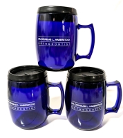 3 New Plastic Cobalt Blue Travel Mugs.