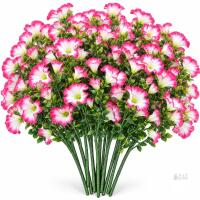Set of 12 Artificial Pink & White Petunia Flower Stems, 12&ndash;15&Prime; &ndash; Floral D&eacute;cor