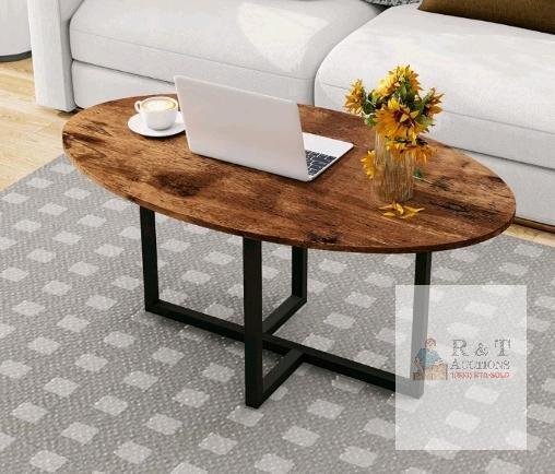 NEW VERFARM Oval Rustic Brown Coffee Table, Metal Frame, 30.31"x17.72"x17.32", X004WCDB6D