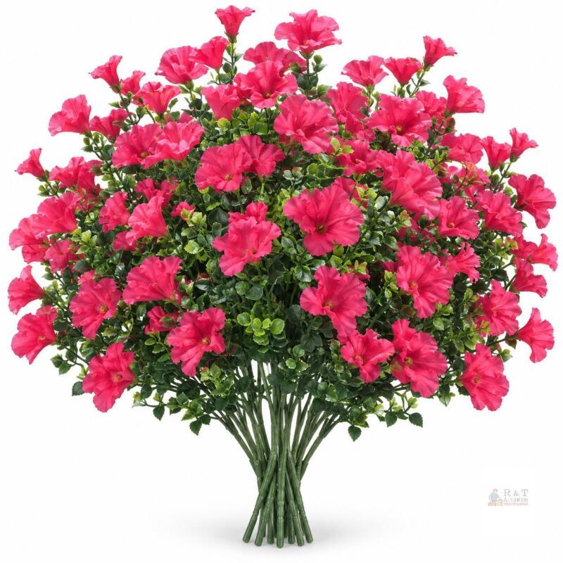Set of 12 Artificial Hot Pink Petunia Flower Stems &ndash; Indoor/Outdoor Floral D&eacute;cor