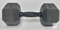 NEW 25 lb Hex Rubber Dumbbell, Knurled Steel Handle, 1.25" Grip, Black, Embossed Weight