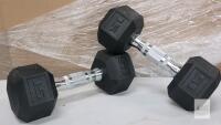 NEW 15 lb Hex Dumbbells Pair, Rubber-Coated, Ergonomic Knurled Chrome Handles, 30 lb Total