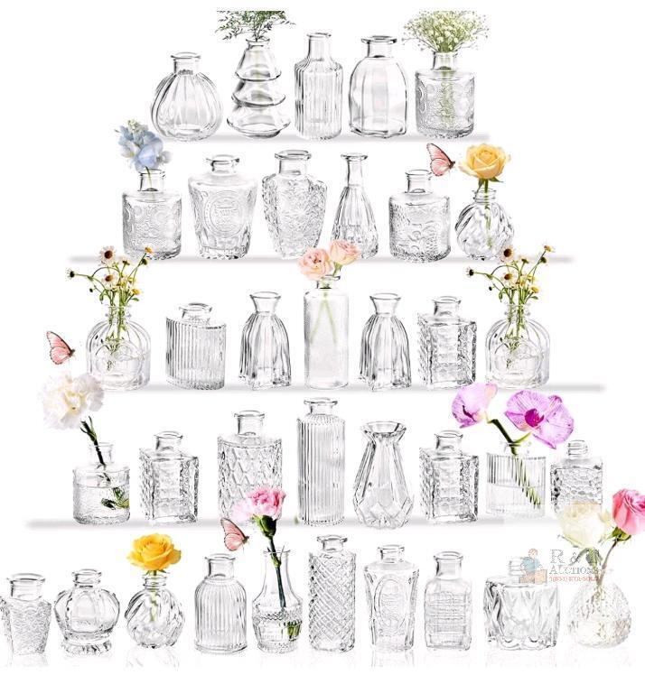 NEW JXINDUJU 36-Piece Clear Glass Bud Vase Set with Unique Designs, 2.87"&ndash;5.19" Tall