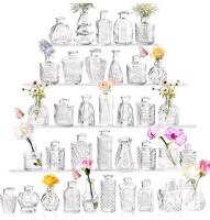 NEW JXINDUJU 36-Piece Clear Glass Bud Vase Set with Unique Designs, 2.87"&ndash;5.19" Tall