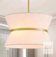 New - Fashease Fabric Drum Chandelier, D18*H12-47inch (Adjustable Height), Modern Light Fixture For Living Room, Dining Room, Kitchen, Gold Finish Frame & Linen Fabric Shade