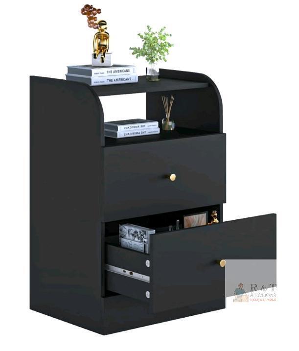 NEW Aenuert Black Nightstand, 2 Drawers, Open Shelf, 15.7"x11.8"x23.6" Modern Bedside Table