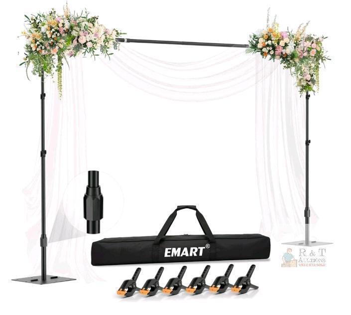 NEW EMART EM-BS2030 Heavy Duty Adjustable Backdrop Stand Kit, 7x10 ft, Aluminum Alloy, Black