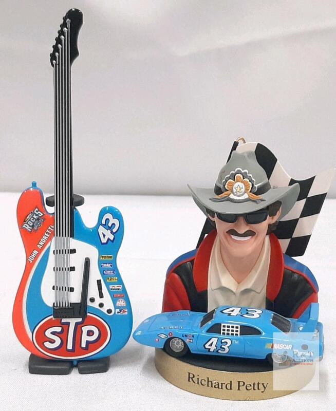 Richard Petty Bust with Plymouth Superbird & John Andretti #43 STP Miniature Guitar