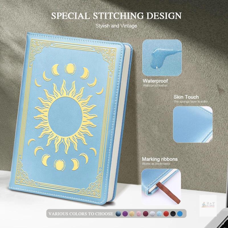 QDWXDEL Premium Leather Journal for Women - Moon Phase A5 Sky blue