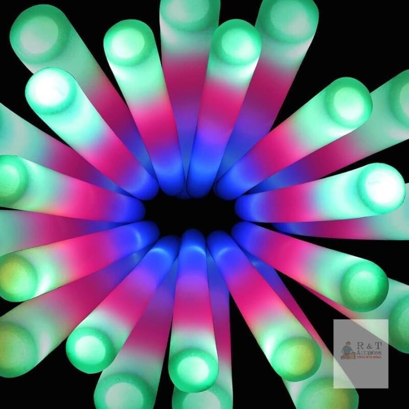NEW Multicolor LED Foam Glow Sticks, 16" Length, 3 Lighting Modes, Batteries Included