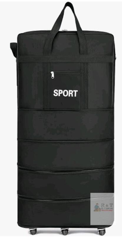 NEW 39" Expandable Rolling Luggage Bag, Black, Oxford Fabric, 4 Spinner Wheels, Front Pocket