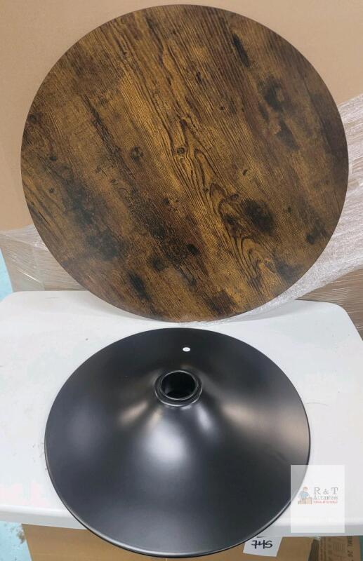 NEW Bar Height Pedestal Table, 23.75" Woodgrain Top, Matte Black Base