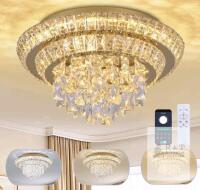 NEW 18" Gold K9 Crystal Flush Mount Chandelier, Dimmable LED with Remote/App Control