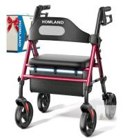 NEW HOMLAND R2 Foldable Rollator Walker, 350 lb Capacity, Adjustable Seat & Handle Heights, 8" Wheels