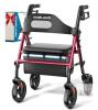 NEW HOMLAND R2 Foldable Rollator Walker, 350 lb Capacity, Adjustable Seat & Handle Heights, 8" Wheels