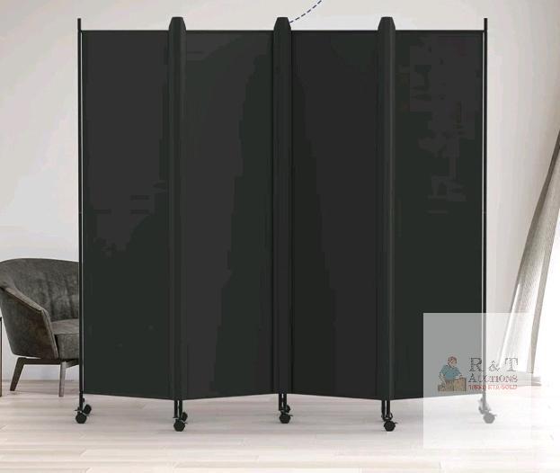 NEW Kokorona 4-Panel Room Divider DLZDPZ-4MS, Black Polyester Fabric, Iron Frame, Lockable Wheels