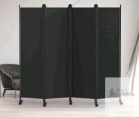 NEW Kokorona 4-Panel Room Divider DLZDPZ-4MS, Black Polyester Fabric, Iron Frame, Lockable Wheels