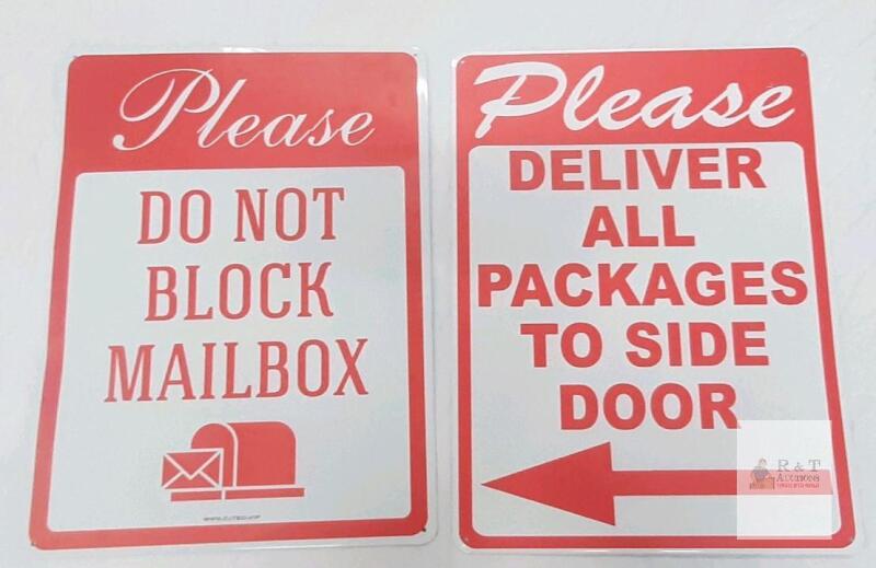 2 Aluminum Outdoor Signs 16"x12" &ndash; Do Not Block Mailbox & Deliver Packages to Side Door