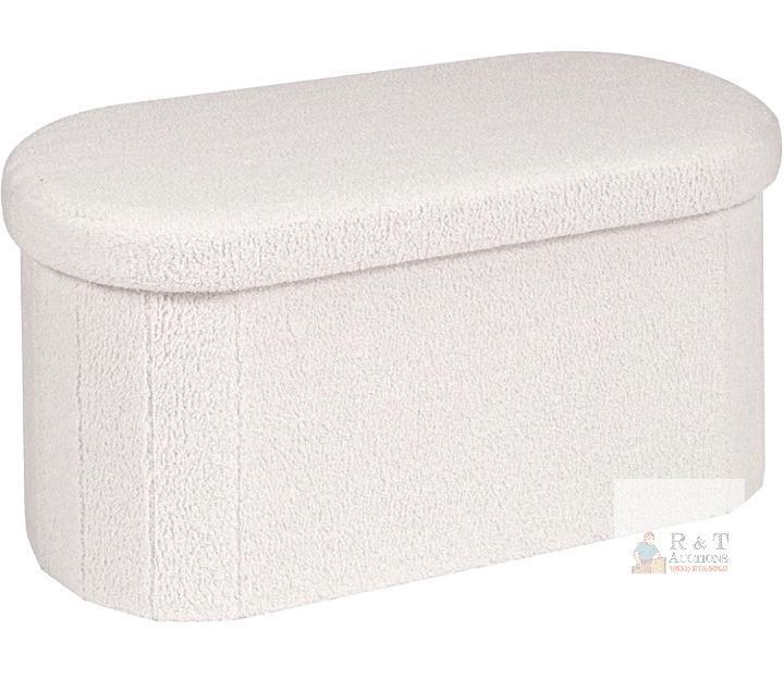 NEW FSOBEI IIALEO White Boucl&eacute; Storage Ottoman Bench, Removable Lid, Living Room
