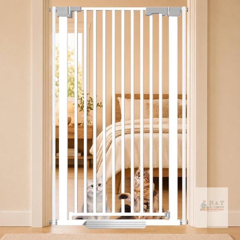 NEW 51" Extra Tall White Metal Cat Gate, Pressure Mounted, Cat Jump Proof, Fits Doorways/Stairs