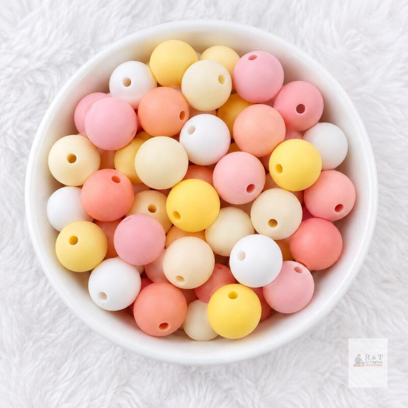 50Pcs 15MM Mix Color Silicone Beads Solid Color Rubber Beads Colorful