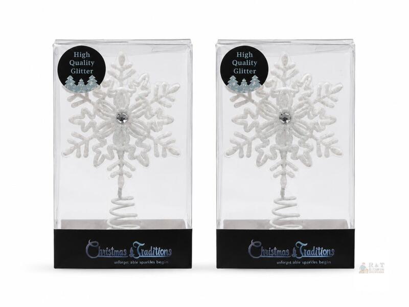 2 NEW Christmas Traditions White Glitter Snowflake Tree Topper