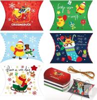 New 30pcs Christmas Pillow Boxes, 5 Styles Christmas Cookie Box Small Gift Card Money Holder Boxes Print Treat Pillow Box Pillow Candy Box with Gold Twine