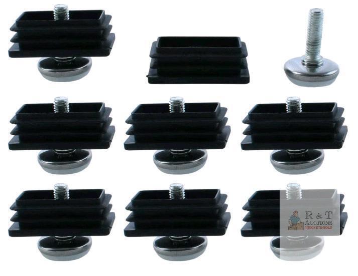 M8 Adjustable Leveling Feet 8 Sets, 1.1" Metal Base, Ribbed Plastic Inserts, Fits 2"x0.67" Tubes