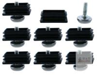 M8 Adjustable Leveling Feet 8 Sets, 1.1" Metal Base, Ribbed Plastic Inserts, Fits 2"x0.67" Tubes
