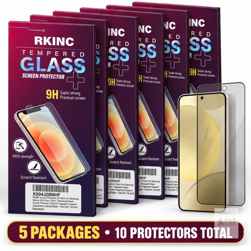 NEW Lot of 5 RKINC Tempered Glass Screen Protector 2-Packs for Samsung Galaxy S24 Plus/S24+ &ndash; 10 Protectors Total