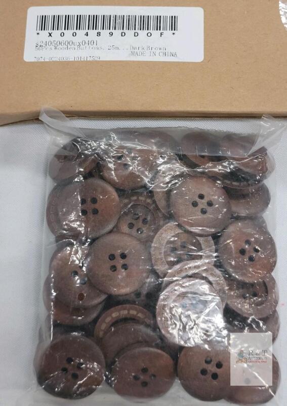 50pcs Dark Brown 25mm 4-Hole Wooden Buttons, Mixed Pattern, s24050600ux0401,
