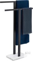 NEW Freestanding Towel Rack, KG Kosiri, Powder-Coated Steel, Marble Base, 38" Height, 2 Bars, Black