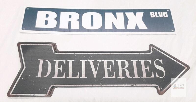 BRONX BLVD Metal Street Sign & DELIVERIES Arrow Wall Decor, Aluminum, Pre-Drilled Holes