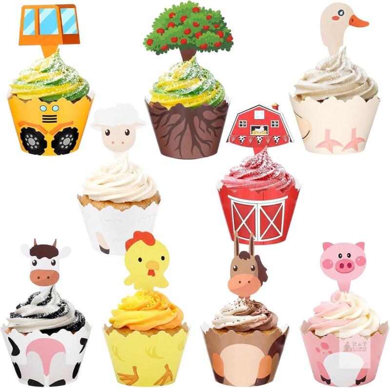 New Sliner 72 Pcs Farm Animal Cupcake Toppers and Wrappers Farm Theme Party Decorations Birthday Barnyard Party Decoration Baby Shower Tractor Theme Supplies