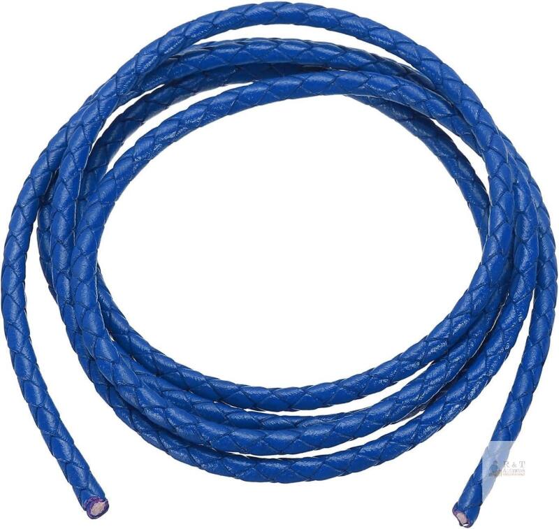 New Round Braided Leather Cord, 4mm Round Braided Leather Cord Rope Folded for Crafts Jewelry Making Necklace Bracelets, Navy Blue (1.1 Yards)