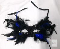 JEGERMIG Blue Feather Masquerade Mask for Women, Lace, Ribbon Tie, Model US6-diy, New