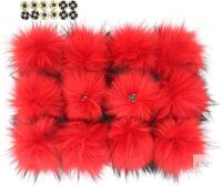 Furling 12pcs Fluffy Faux Raccoon Fur Pompoms with Press Button for Knitted Hats Scarves Accessories 5.5 Inches(Red)