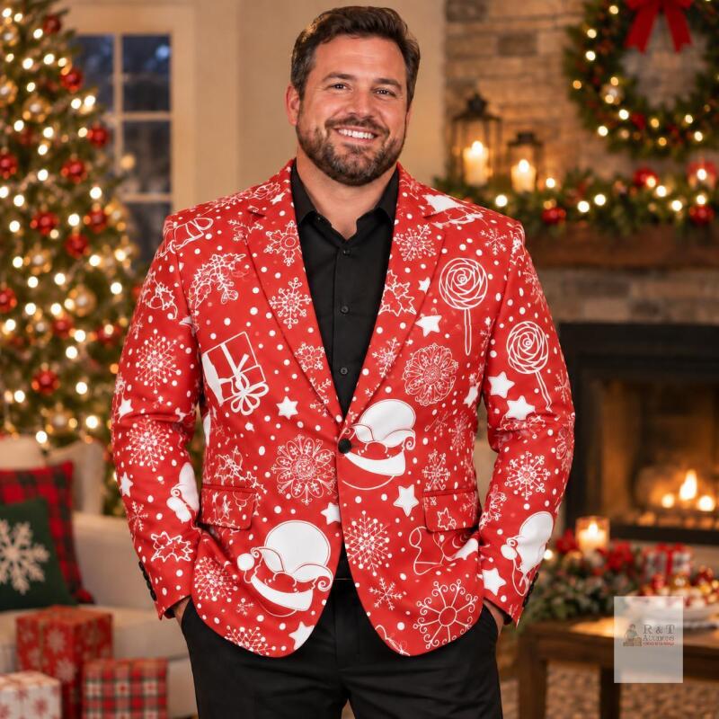 New Red & White Santa Christmas Blazer, Size XL