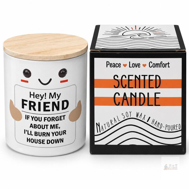 NEW Boxed Candle &ndash; Humorous Friend Candle with Wood Lid & Peace Love Comfort Soy Candle