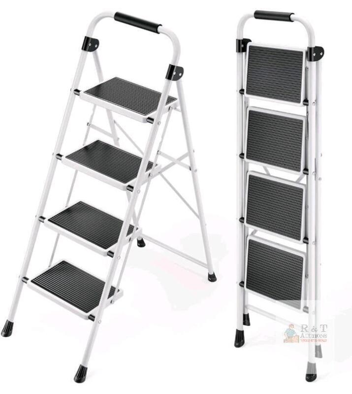 NEW KINGRACK 4-Step Folding Ladder, Model WKUK2223-4C, 800 lbs Capacity, Steel Frame, Anti-Slip Pedals