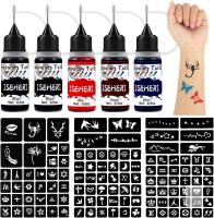New ISEHERI Temporary Tattoo Kit 5 Bottles Color Inks,115 Pcs Stencils Kit for Body Paint DIY Fake Tattoos for Kids(black*2, brown, red, cyan)
